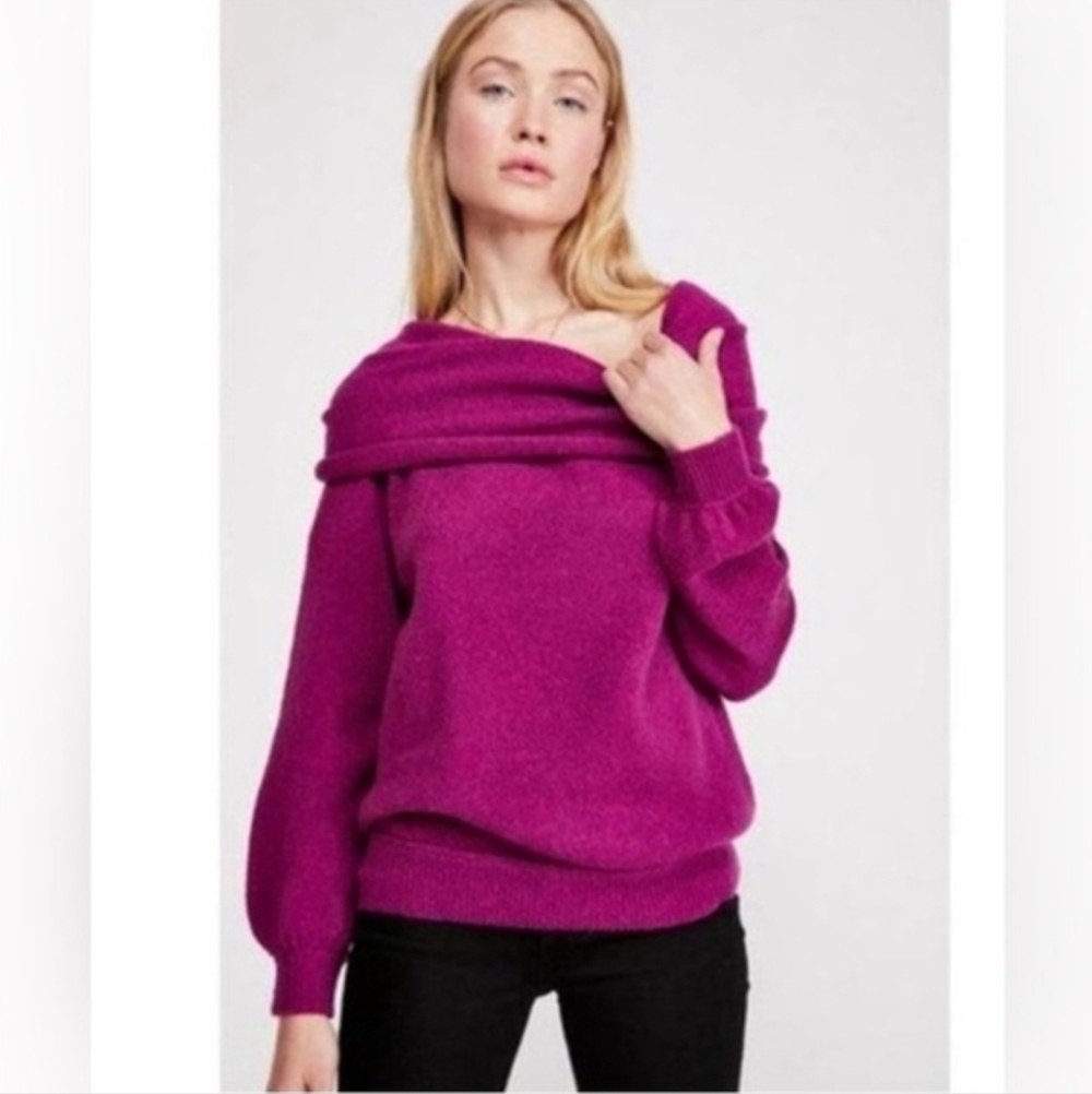 Free People Echo Beach Sweater Cowl Neck Wool Balloon Sleeve Blend medium